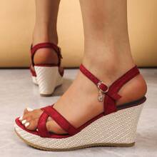 Women's Fashion Platform Sandals, New Red Rope Platform Thick Sole Wedge Sandals For Spring And Summer