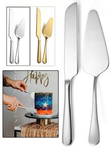 1/2 件金色不锈钢餐具，奶酪面包刀和铲子套装，蛋糕刀和铲子套装，蛋糕切具套装，披萨铲，甜点蛋糕刀，适用于披萨、蛋糕、馅饼、面包，非常适合餐厅、婚礼、生日宴会、派对、圣诞礼物、感恩节、厨房、返校圣诞礼物、学校用品