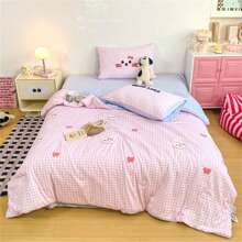 4Pcs,Checkered Print Series Embroidered Summer Quilt - Features Various Adorable Patterns, Cool, Breathable, And Soft.