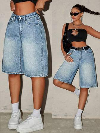 Women's Fashion Casual Loose Fitting Denim Capris & Shorts