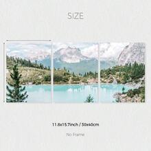 Set Of 3 Mountain Forest Lake Landscape Prints, Large Photography Modern Wall Arts, Canvas Posters, Cottage Decor, Summer Decor, Indoor Ideal GIft For Living Room, Bedroom, Kitchen, Cafe, Bar, Home Office, Hallway, Home And Room Decoration, Unframed