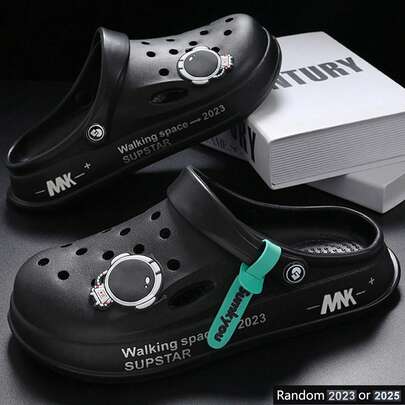 男士春夏款及女士舒适木屐，带吊坠，厚底花园鞋，情侣防滑凉鞋，轻便洞洞木屐，闭趾套脚拖鞋，室内外沙滩泳池适用，数字版本 2025 或 2025 随机