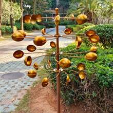 Large, Gold Outdoor Wind Spinner Outdoor Decor Metal Windmill With 360° Rotation, Kinetic Garden Spinner With Dual-Blade Design, Decorative Lawn Windmill Wind Sculpture And Spinner