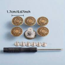 15 件古铜色金属牛仔纽扣，可调节可拆卸耐用金属牛仔裤纽扣，无需缝纫牛仔裤服装配件 - 彩色 - 查看 9