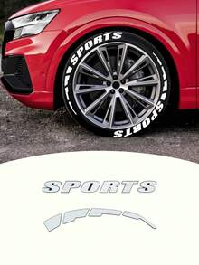 4PCS/8PCS Belly Baby Pig Racing Car Tyre Letter Sticker Decoration, Enhance Tyre Mobility, Geometric Rubber Car Tire Letter Stickers,White 'SPORTS' With Red Sequences, DIY Sports Car Tire Stickers, PE Material PVC Rubber Decals - Multicolor - View 8