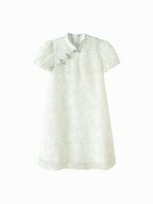 Balabala Vestido de niña con cuello alto bordado, estilo tradicional elegante - tinte verde - Ver 6