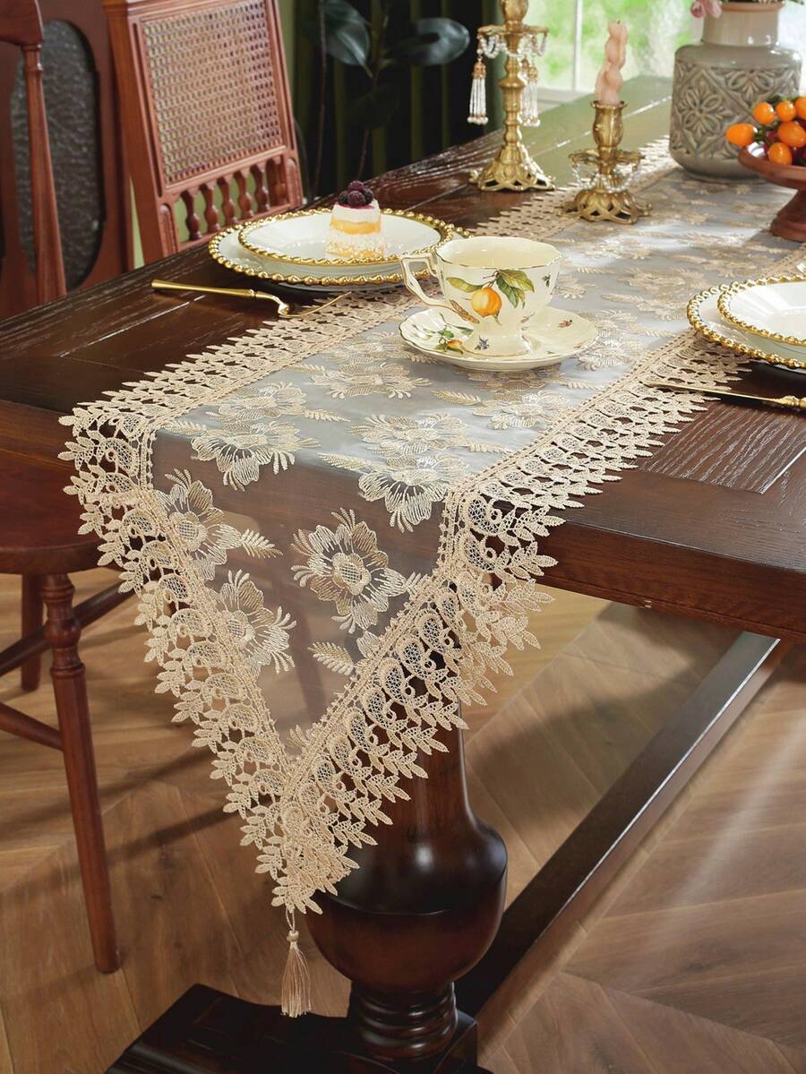 1 chiếc khăn trải bàn thêu 100% Polyester, viền ren rỗng thêu tinh tế hòa tan trong nước, thủ công thêu, thích hợp cho nhà bếp, bàn ăn, khăn trải bàn, miếng lót đĩa, tủ, trang trí nhà cửa, trang trí ngày lễ, trong nhà/ngoài trời, tiệc tùng, đám cưới, nhiều kích cỡ có sẵn - Màu Khaki - Xem 1