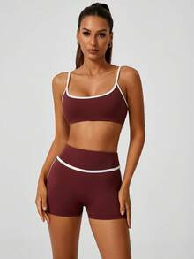 NcmRyu Women's Sexy Cropped Camisole And Shorts Sports Set - 紫色 - 查看 6