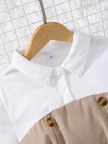 2 件套女童灯笼袖 Polo 领上衣和阔腿裤套装，休闲/派对/表演装，春夏 - 卡其色 - 查看 4