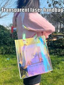 Handtasche aus PVC mit Laser-Design, Einkaufstasche, wasserdichte Mode Große PVC Kosmetiktasche, Kulturbeutel, Einkaufstasche Geldbeutel Geschenktasche transparente Schultertasche Einkaufstasche, transparente Party-Tasche, transparente wasserdichte Damentasche, perfekt für Sommer, Urlaub und Strand, stadionzulässige klare transparente Geldbörse für Konzerte, Sportveranstaltungen, Festivals