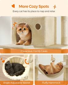 Feandrea Cat Tree, 81.1-Inch Large Cat Tower With 13 Scratching Posts, 2 Perches, 2 Caves, Basket, Hammock, Pompoms, Multi-Level Plush Cat Condo For Indoor Cats, Beige - 杏色 - 查看 5