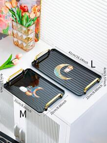 1 pièce Plateau de service en plastique thème céleste avec design de phare et de lune - idéal pour placer le thé, les desserts et les amuse-gueules dans la cuisine, la salle à manger ou le salon - parfait pour les mariages, les anniversaires et les cadeaux, plateau décoratif, vaisselle unique, traiteur, fêtes