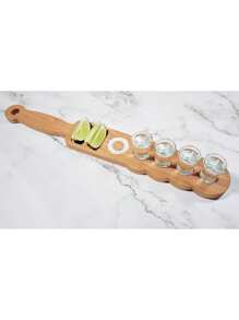 Tequila Shot Board With Glass Holders, Wooden Bar Tray With Salt Rimmed Edge - For Tequila, Parties, Weddings, Housewarming, Gifts