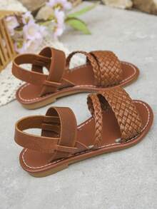 1 双时尚、闪亮、漂亮的仙女风格平底凉鞋，适合女孩夏季穿着 - 棕色 - 查看 3