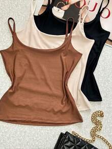 Kit Of 3 Women's Tank Tops With Thin Straps Suplex With Lining - Rỉ Nâu - Xem 2