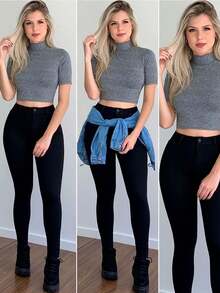 Premium Softened  Jeans With High Waist, Shapewear, Butt Lift And Lycra - 黑色 - 查看 2