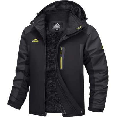Men's Winter Ski Jacket Fleece Lined Warm Thickened Waterproof Windbreaker Hooded Multi-Pocket Full Zipper Coats