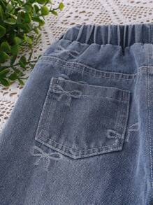 Jeans de mezclilla de diseño con moño de estilo casual para niña, para el verano