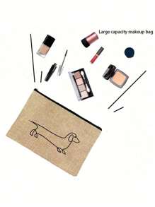 Simple Line Dachshund Puppy Cosmetic Bag - Large Capacity Travel Cosmetic Bag, Used For School Cosmetic Bag Back To School, Portable Zippered Women's Cosmetic Bag, Storage Bag, Perfect Gift For Couple And Family, Holiday Gift, Good Gift For Classmates, Friends, Bridesmaids, Sisters, Single Hand Bag Cosmetic Bag,For Holiday Beach, Bathroom Collection, Bedroom Collection, Large Capacity