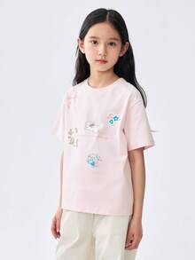 Balabala 女童速干卡通T恤，柔软时尚夏季服装 - 白紅色 - 查看 2