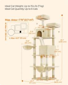 Feandrea Cat Tree, 81.1-Inch Large Cat Tower With 13 Scratching Posts, 2 Perches, 2 Caves, Basket, Hammock, Pompoms, Multi-Level Plush Cat Condo For Indoor Cats, Beige - 杏色 - 查看 3