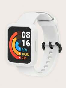 2pcs Set: Solid Color Casual Detachable Silicone Smart Watch Band + Semi-Enclosed Silicone Watch Protective Case, Suitable For Whole Day Wear, Compatible With Redmi Watch 2 Lite - Redmi Watch 2 Lite - View 7