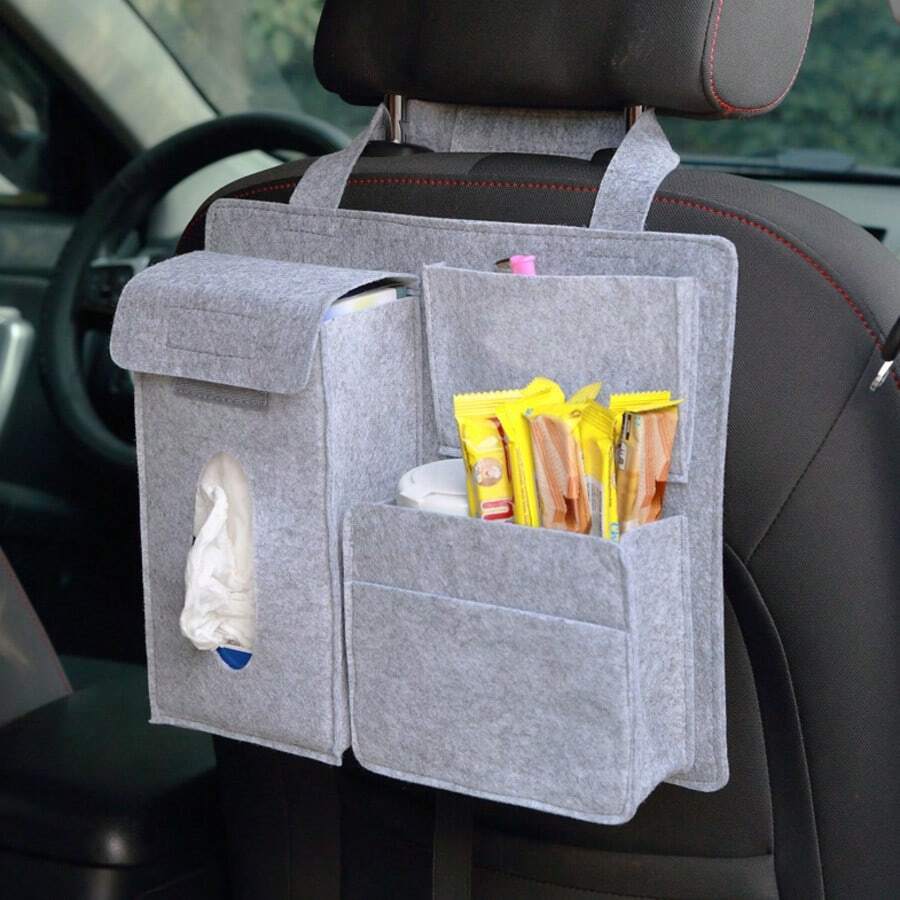 1pc Car Tissue Box, Car Tissue Paper Holder, Car Storage Bag, Seat Back Organizer Pocket, Easy Installation Hanging Storage Bag - Multicolor - View 1