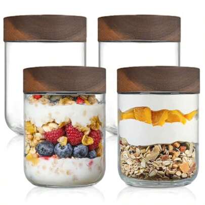 Kitchen Glazed Canister For Dry Fruits & Snacks, Large Capacity Food Storage Container With Airtight Wooden Lid