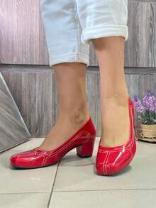 Women's Comfortable Low Heel Pumps. - 紅色 - 查看 3