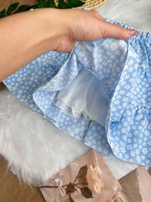 Girls Floral Print Skirts Dits Ruffle Hem SP033 - 藍色 - 查看 3