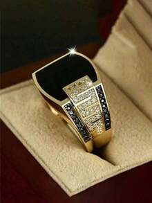1 件时尚嘻哈风格冰晶宽带男士戒指，油滴设计，适合生日、周年纪念、婚礼、父亲节礼物 - 戒指 - 查看 8