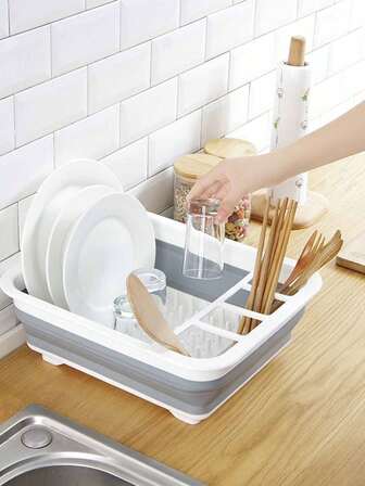 1pc Foldable Dish Drying Rack With Drain Board, Space-Saving Design With Cutlery Tray/Basket, Suitable For Kitchen Cabinet Storage,Kitchen Items For Ultimate Kitchen Efficiency With Cozy Fall& Winter Styles