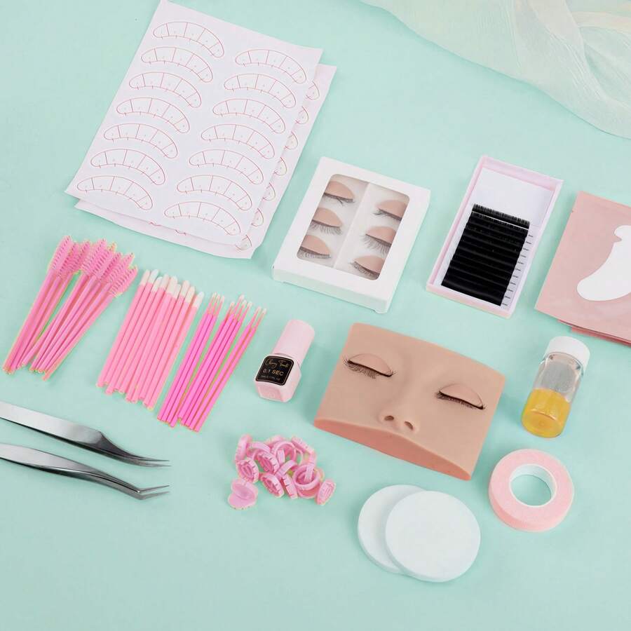 Fragrance-Free Hypoallergenic False Eyelash Extension Kit - Eyelash Extensions Tools For Beginners - No Power Needed, Mannequin Head Included, Perfect For Makeup Grafting Training And Practice - Nhiều màu - Xem 1