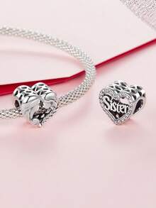 WOSTU 1pc 925 Sterling Silver Heart Sister Bead Commemorating Friendship Pendant Fit Girl&Women DIY Bracelet Necklace Fashionable Jewelry Making Gifts - SCC3060 - View 5