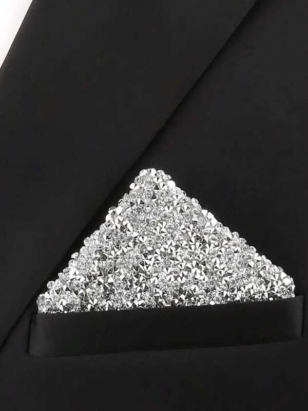Pañuelo de bolsillo cuadrado de hombre con strass, pañuelo de poliéster plegado previamente para fiesta y banquete, accesorio formal para traje, pañuelo cuadrado brillante de tela no tejida para boda, banquete, escenario