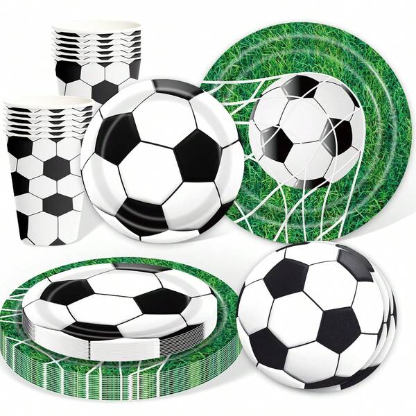 Soccer Party Tableware Sets Including Paper Plates Napkins Cups Serves 10 For Soccer Games Sports Birthday Party Supplies