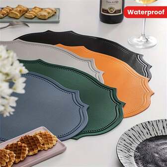 4 件套仿皮餐垫 - 耐热、易清洁、无纺布 PVC 仿皮垫，适合家庭和餐厅
