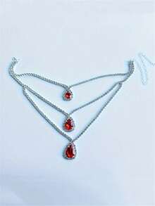 Sparkling Crystal Layered Pendant Necklace, Suitable For Party And Clubbing Occasions - Red - View 2