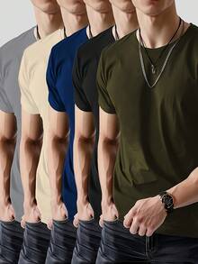 5-Pack Unisex Cotton T-Shirts - Classic Solid Color Crew Neck Tee - Casual Sports Pullover, All-Season Loose Fit, Regular Length Short Sleeve Halloween Gift Autumn And Winter Undershirt Basic Layer Tee Shirt - multicolour 3 - 查看 2