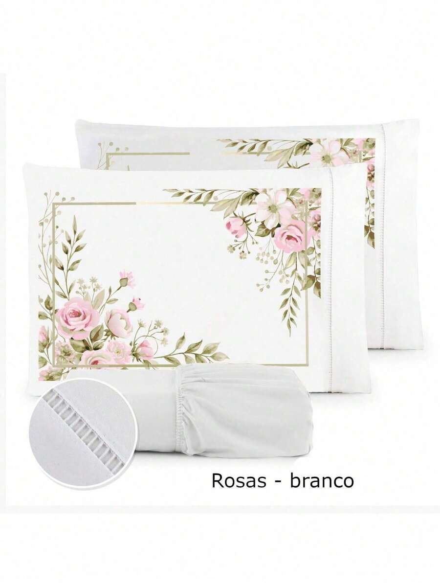 3-Piece Sheet Set 400 Thread Count For Queen King Single Bed Micropercal - WHITE ROSES - View 1
