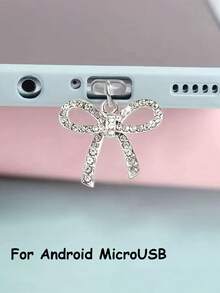 1pc Rhinestone Bow Dust Plug, Elegant Y2K Fashion, Alloy Metal Accessory, Transparent Silicone Smartphone Earphone Tablet Kindle Dust Plug Pendant, Creative Stylish Hanging Decor, Compatible With Apple Lightning/Type-C/Android Micro USB, Fits All Mobile Phone Models - Silver - View 16