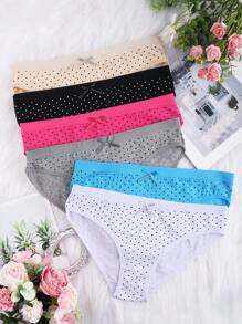 6 paquetes de ropa interior para mujer de talla grande con diseño de lunares y lazos, simple y a la moda, cintura elástica en algodón suave y elástico, apropiado para diversas ocasiones