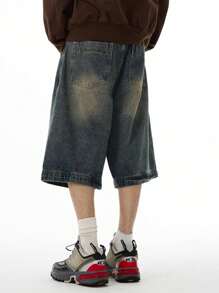 Teen Boy Pockets Contrast Color Vintage Loose Denim Shorts