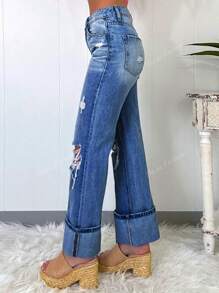 Blugi casual din denim rupti, simpli, de culoare solidă, pentru femei