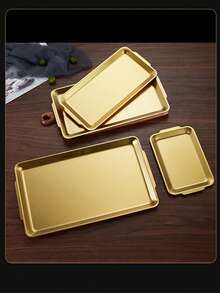 1pc Rectangular Stainless Steel Serving Tray, Thick & Sturdy, Korean Style, For Home, Hotel, Restaurant Decoration, BBQ, Sushi Display - Multicolor - View 10
