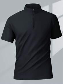Conjunto deportivo informal de camiseta de manga corta y pantalón corto para hombre, color negro