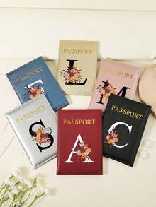 1pc A-Z 26 Letters Fashionable Letter Print Stylish Burgundy Passport Cover, Premium PU Leather Passport Wallet With Multi-Card Pockets For Credit Cards, Boarding Passes, And IDs Graduation - Burgundy - View 2