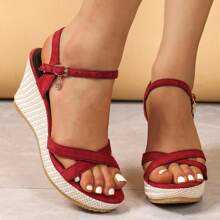 Women's Fashion Platform Sandals, New Red Rope Platform Thick Sole Wedge Sandals For Spring And Summer