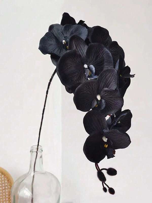 1Pc/2Pcs Artificial Black Orchid Flower Stem - Realistic Faux Orchid Decor For Home, Office, Weddings, And Bouquets - Elegant Black Floral Arrangement For Modern Decor, Luxury Centerpieces, And Floral Gifts