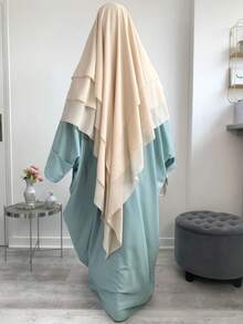 1pc Modest Flowy Chiffon Khimar | Smooth And Lightweight Chiffon, Provides Facial Coverage, Full Body Coverage, Comfortable Wear, Suitable For Daily, Travel And Prayer For Dress - Baby Pink - View 8